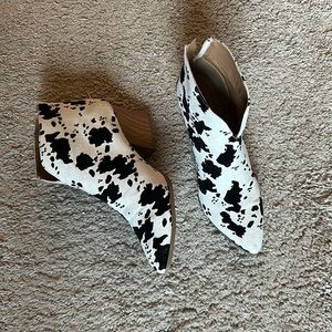 Cow print ankle booties